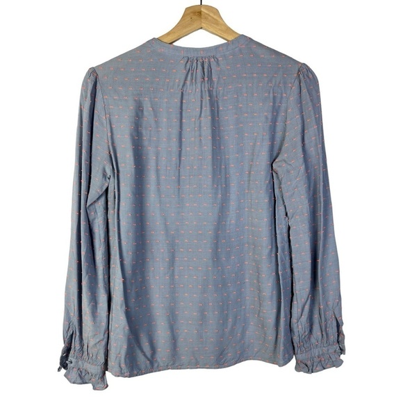 Boden Lori Light Blue Pink Embroidered Henley Long Sleeve Blouse 4 - Picture 3 of 5
